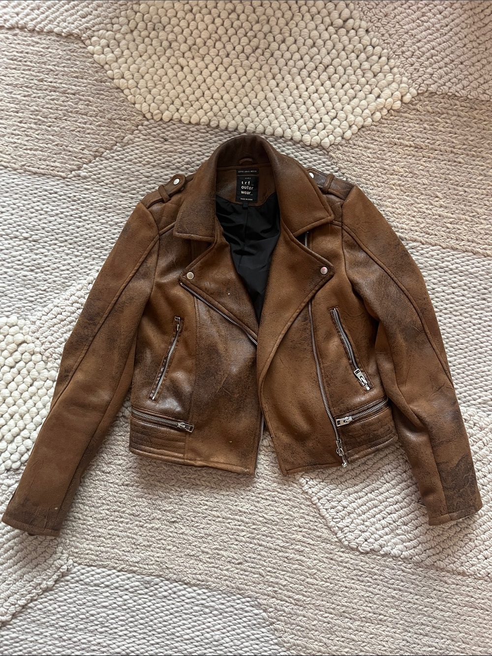 Zara Brown Faux Suede Moto Jacket with Silver Hardware